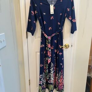 CELINA MOON Navy Floral Maxi Dress